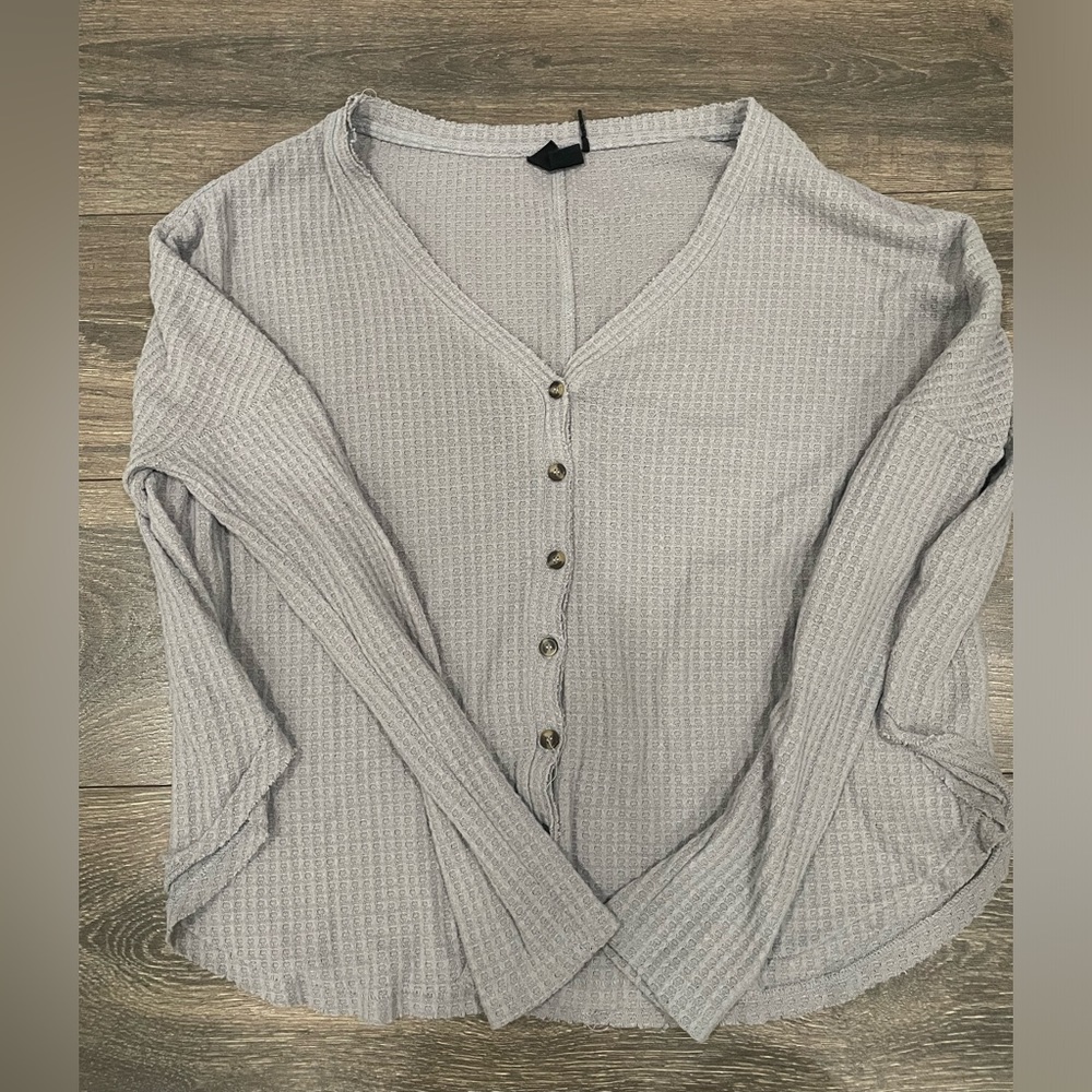 Free People Grey Waffle Knit Long Sleeve